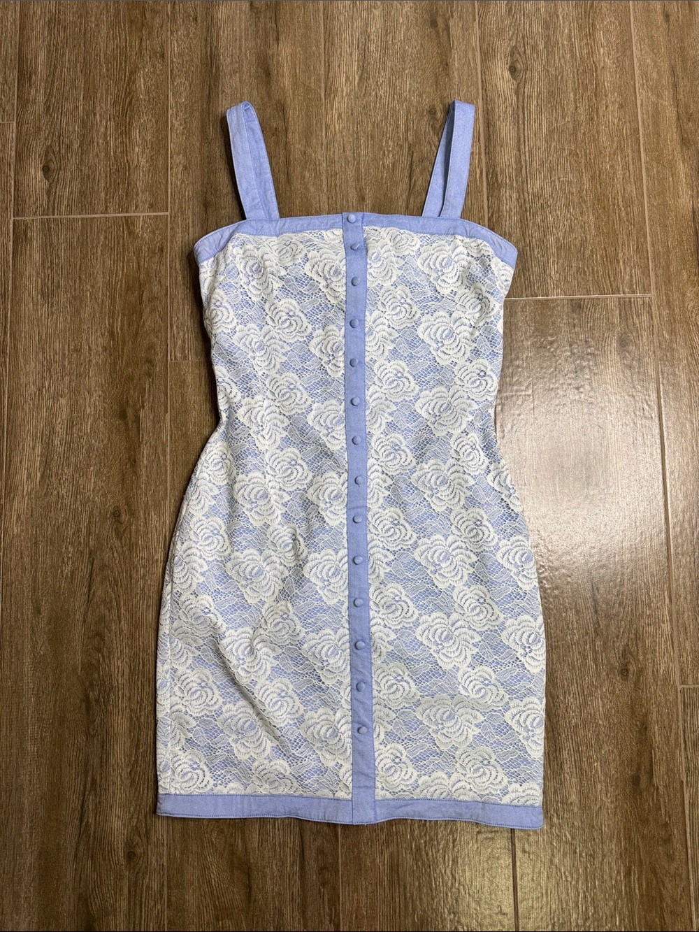 Guess Light Blue Lace Layered Slip Dress with Button Front Imitation size 8